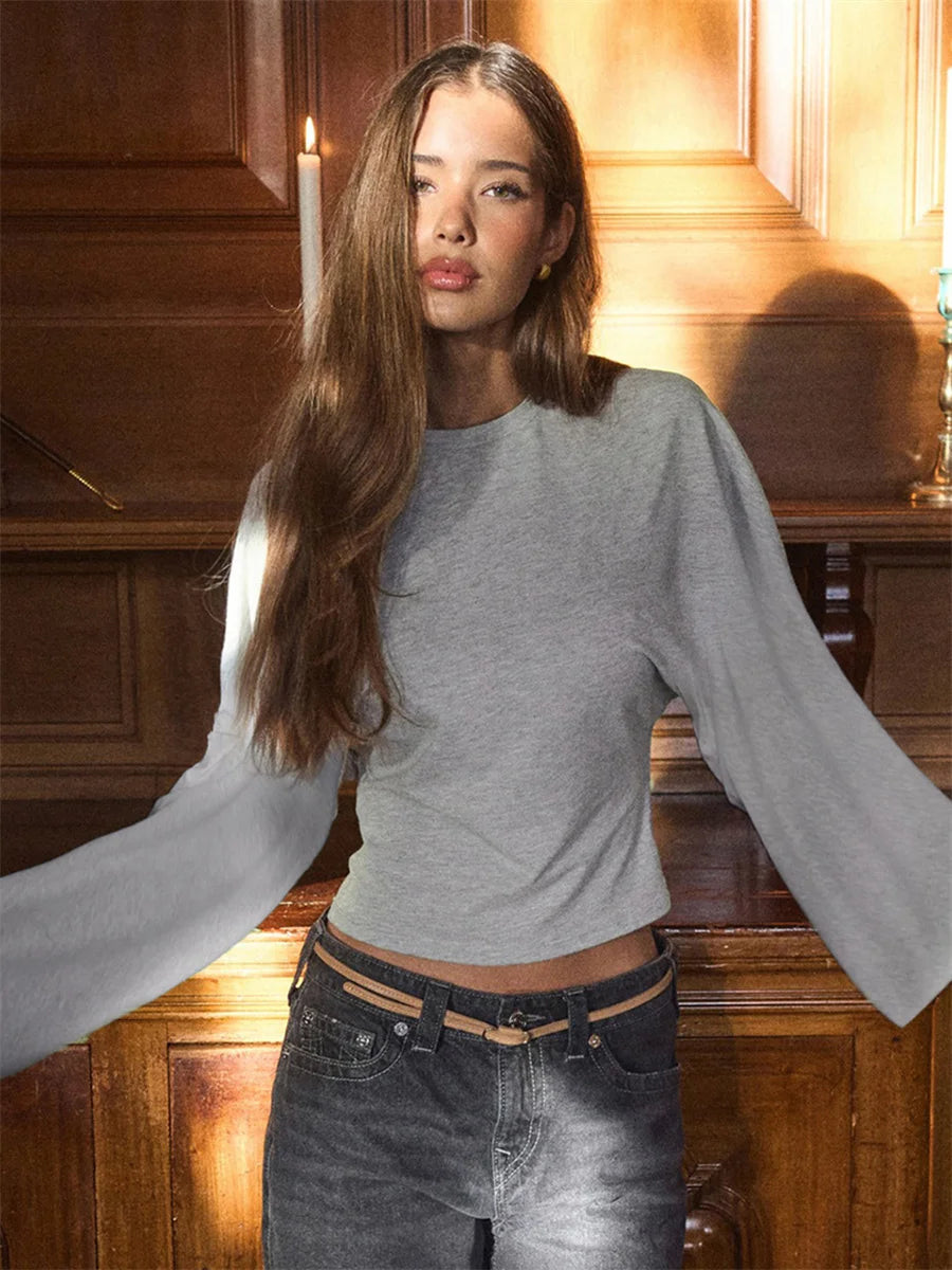 Women’s Slim Crop Top – Long Sleeve Casual Tee