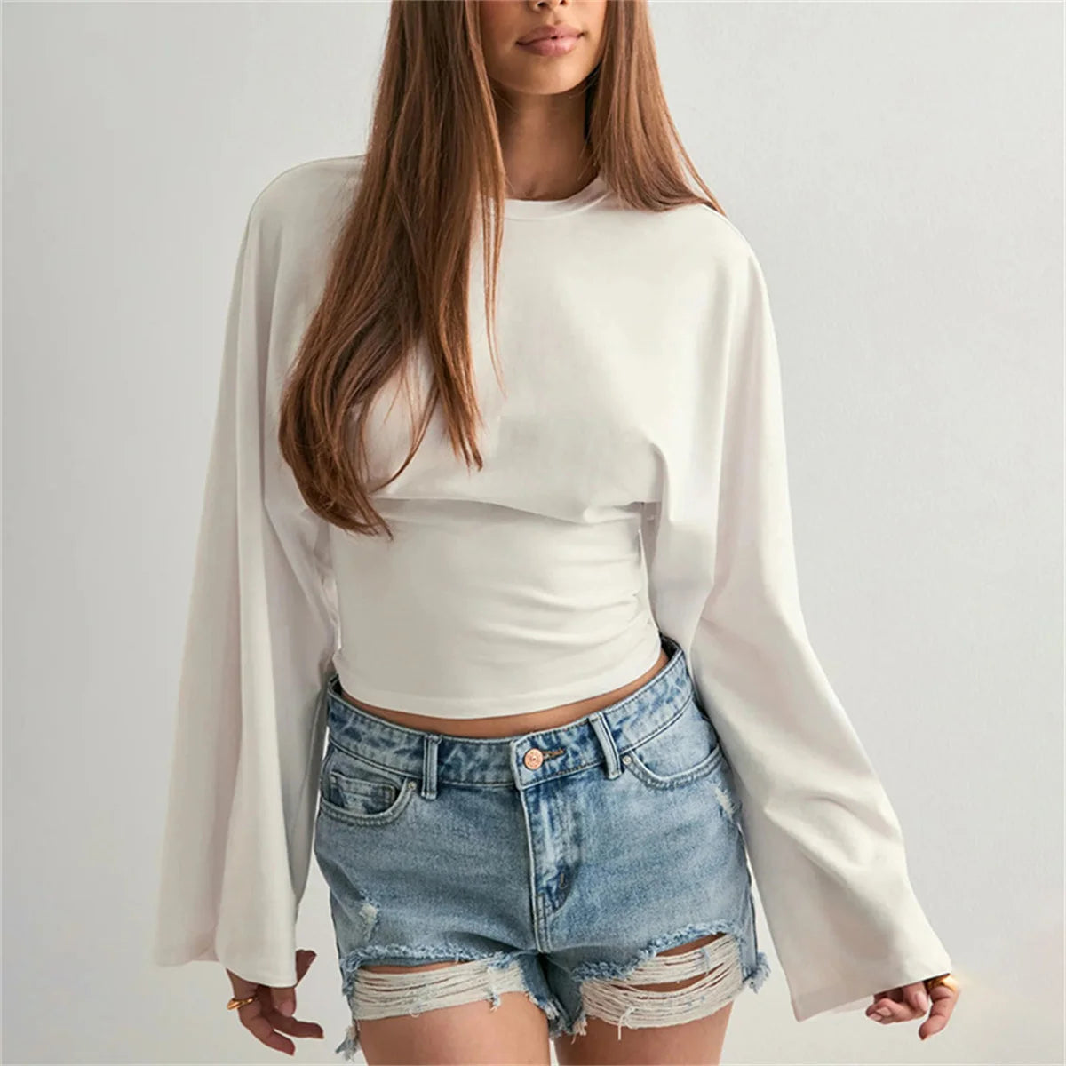 Women’s Slim Crop Top – Long Sleeve Casual Tee