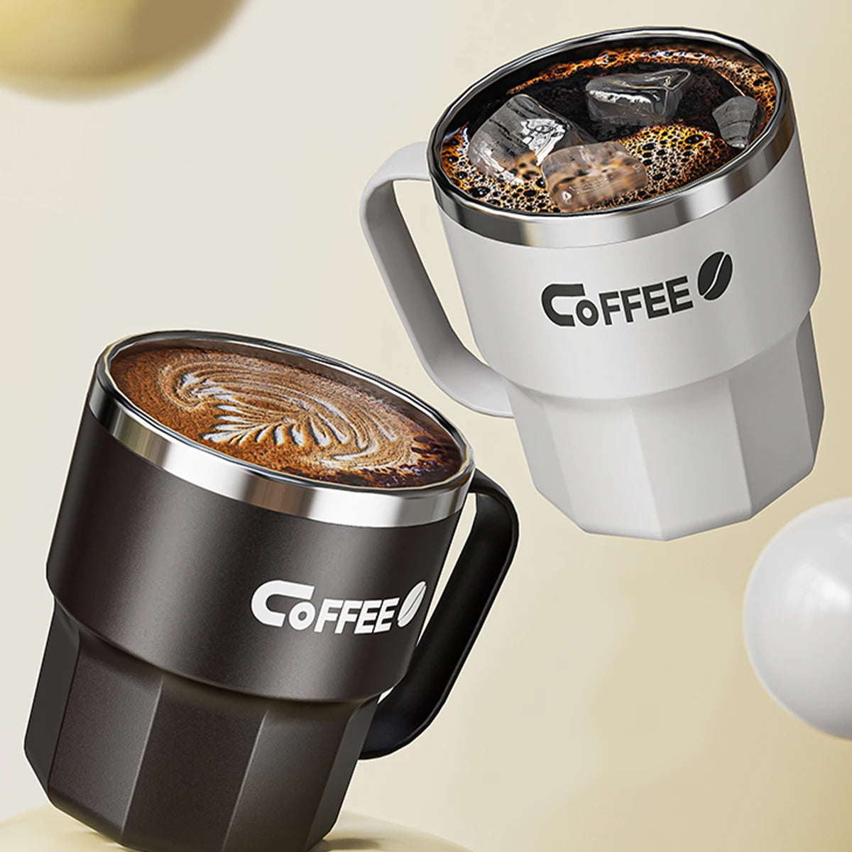 WORTHBUY Stainless Steel Tumbler – 400/480ml Insulated Coffee Mug with Lid & Handle