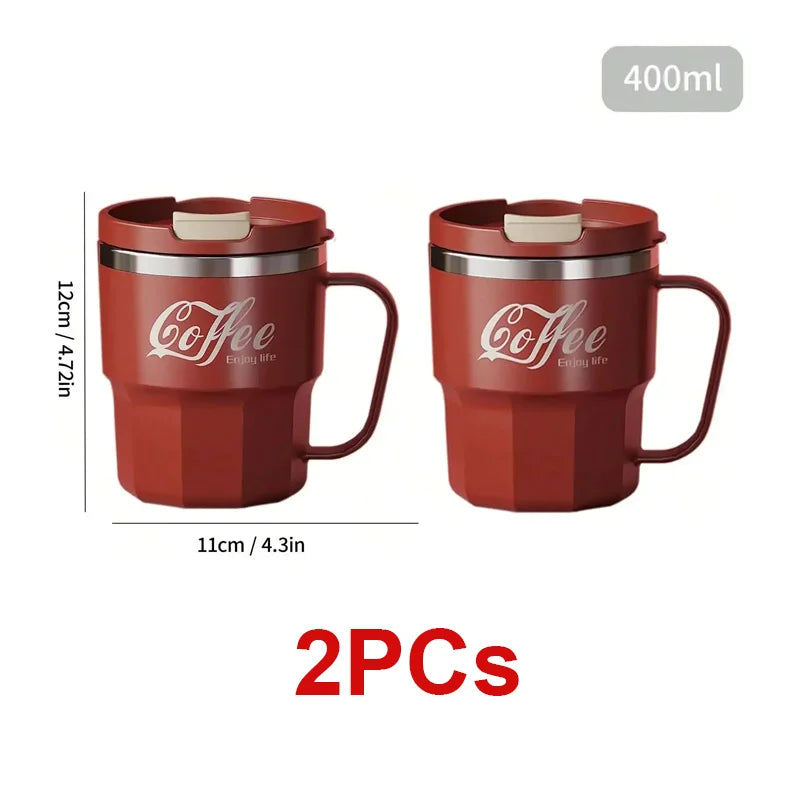 WORTHBUY Stainless Steel Tumbler – 400/480ml Insulated Coffee Mug with Lid & Handle