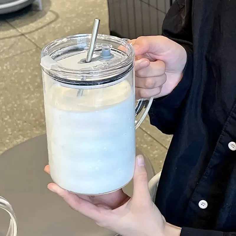 1L Glass Tumbler with Lid & Straw – Large Capacity Drinkware Mug