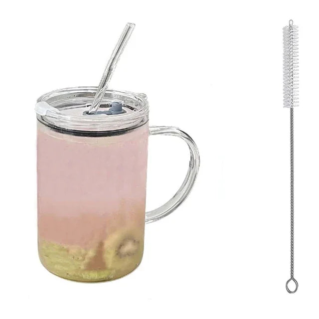 1L Glass Tumbler with Lid & Straw – Large Capacity Drinkware Mug