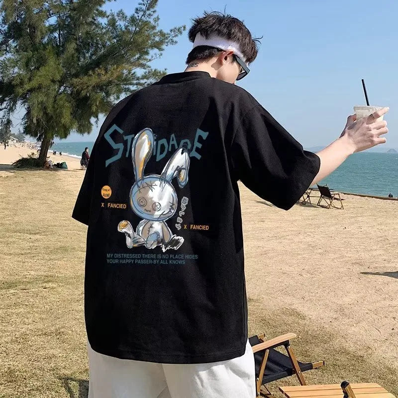 8XL Men’s Oversized Korean Style T-Shirt – Rabbit Print Casual Tee