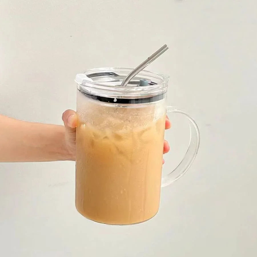 1L Glass Tumbler with Lid & Straw – Large Capacity Drinkware Mug