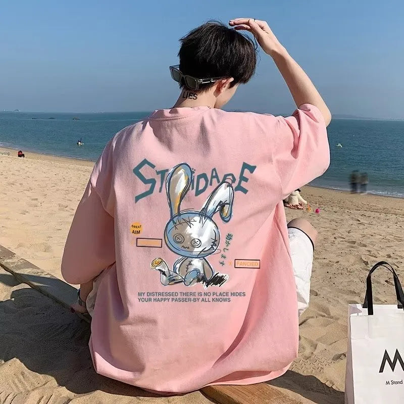 8XL Men’s Oversized Korean Style T-Shirt – Rabbit Print Casual Tee