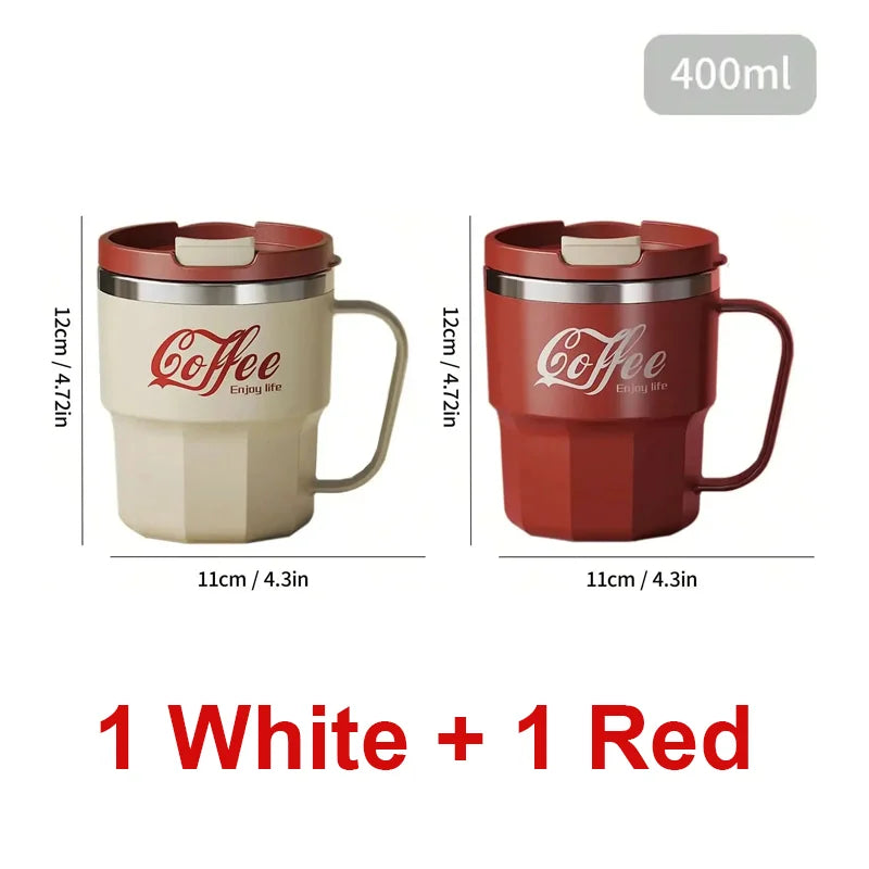 WORTHBUY Stainless Steel Tumbler – 400/480ml Insulated Coffee Mug with Lid & Handle