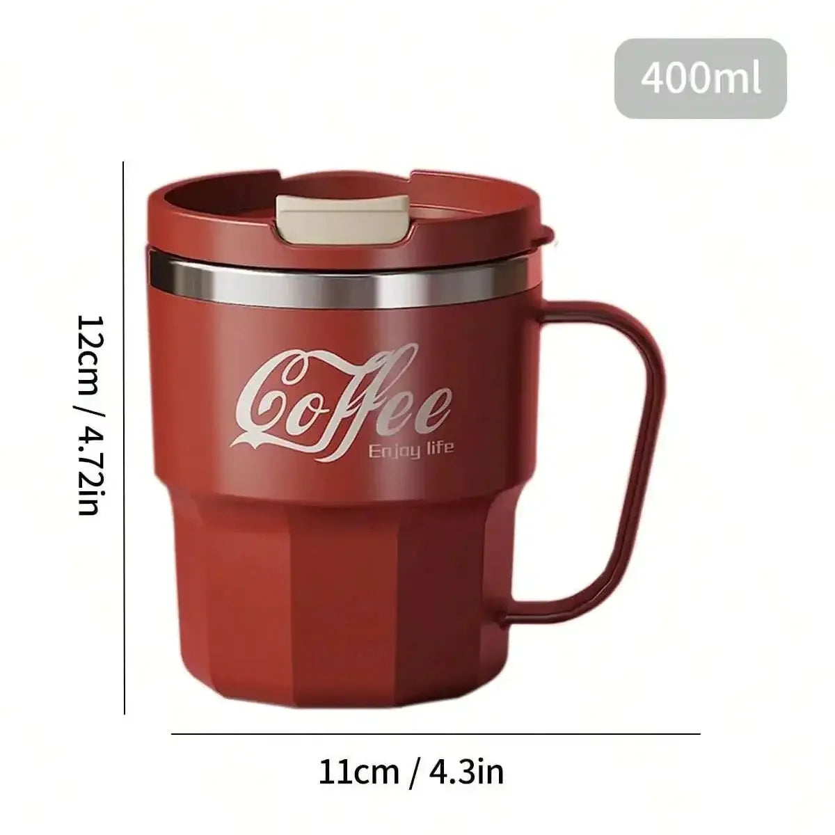 WORTHBUY Stainless Steel Tumbler – 400/480ml Insulated Coffee Mug with Lid & Handle