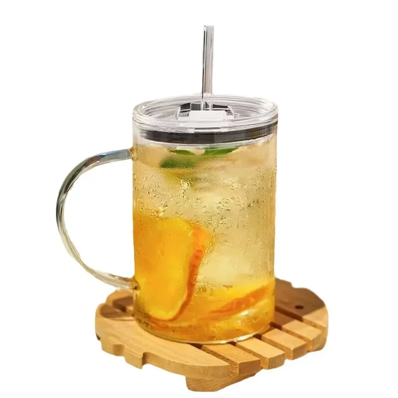 1L Glass Tumbler with Lid & Straw – Large Capacity Drinkware Mug