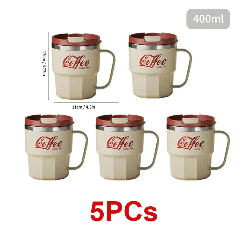 WORTHBUY Stainless Steel Tumbler – 400/480ml Insulated Coffee Mug with Lid & Handle