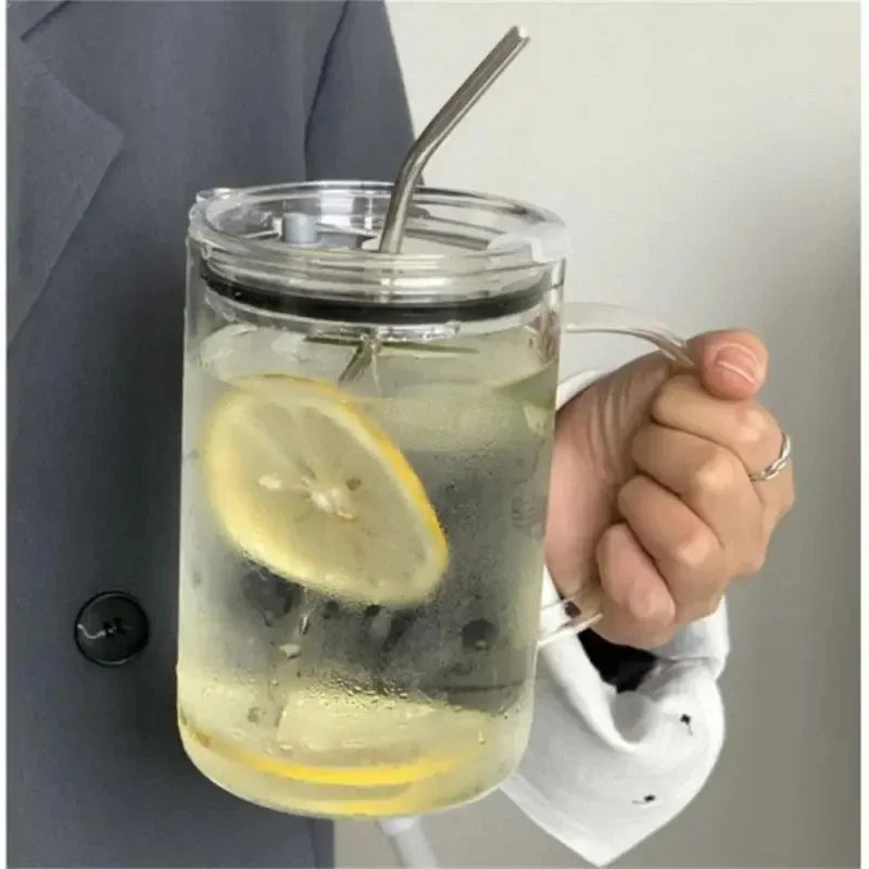 1L Glass Tumbler with Lid & Straw – Large Capacity Drinkware Mug